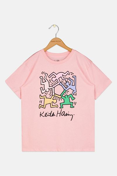 Keith Haring Kids Girl Graphic Printed Top, Pink Combo