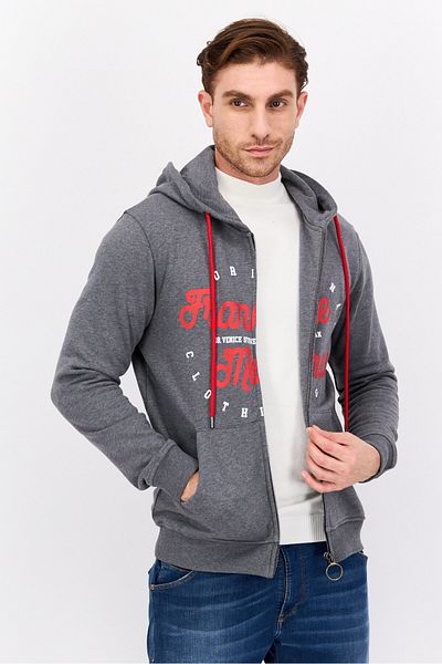Frankie Morello Men Hood With Drawstring Long Sleeve Brand Logo Sweatshirts, Grey
