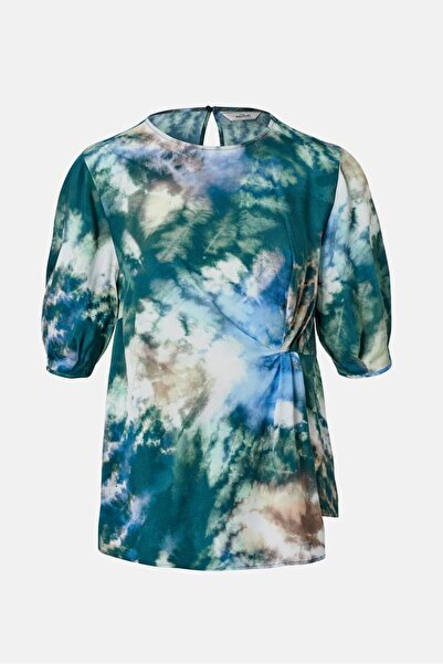 Tchibo Women Round Neck Short Sleeve Tie Dye Top, Teal Combo