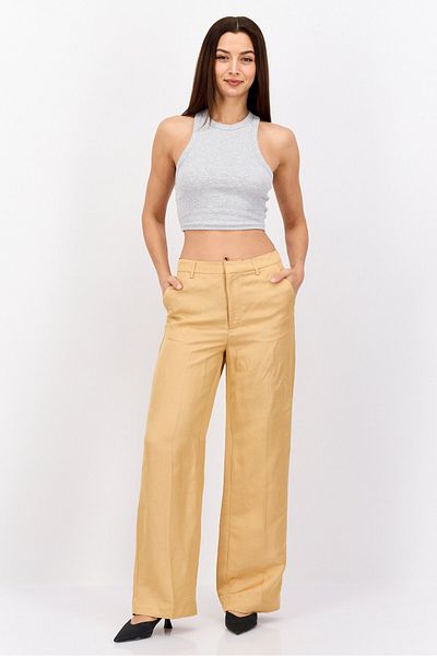 Scotch & Soda Women Tailored Fit Solid Edie Wide Leg Pants, Beige