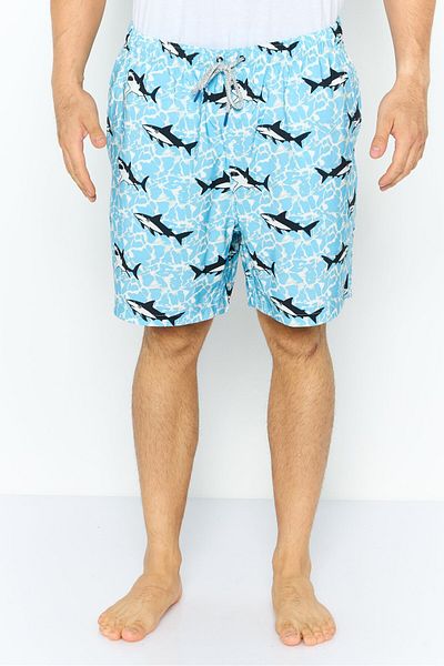 Rainforest Men Drawstring Allover Printed Board Short, Sky Blue