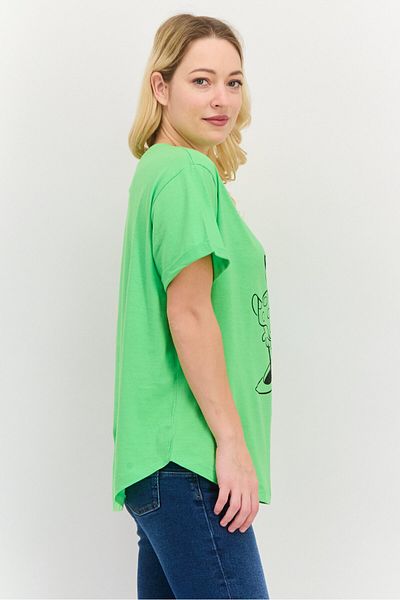 Disney Women Round Neck Short Sleeves Graphic Print T-shirt, Lime Green