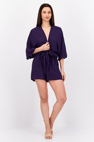 Vince Camuto Women Plain Short Sleeves Playsuits, Plum