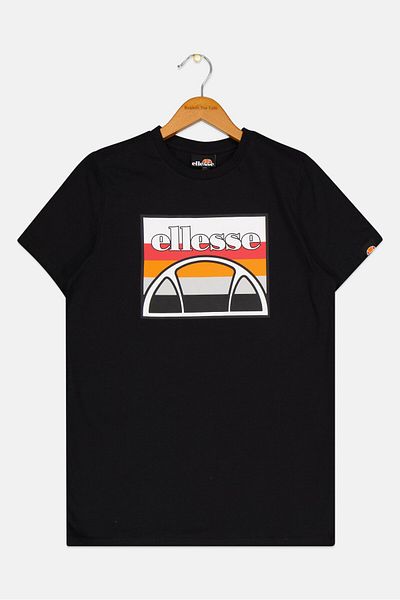 Ellesse تي شيرت رياضي بشعار العلامة التجارية للأولاد، أسود