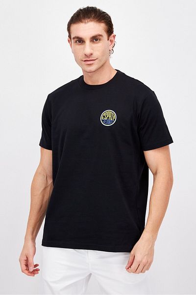 Esprit Men Crew Neck Short Sleeve Brand Logo T-shirt, Black