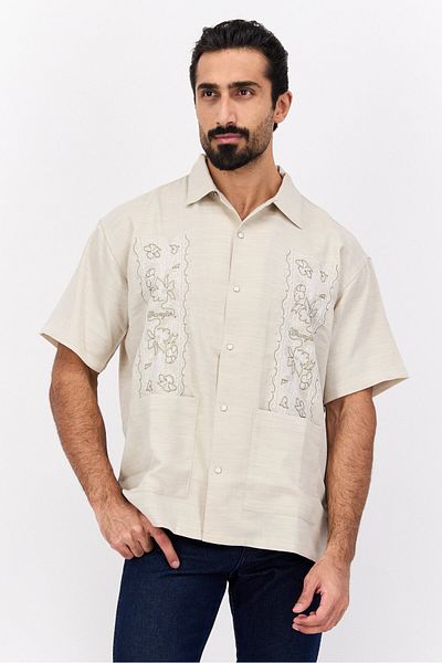 WRANGLER Men Regular Fit Embroidered Short Sleeves Casual Shirt, Grey