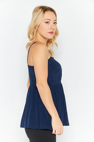 Esprit Women Square Neck Sleeveless Textured Top, Navy