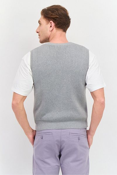 Esprit Men V-neck Sleeveless Textured Sweater Vest, Grey