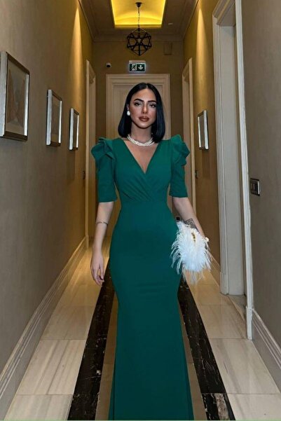 Mossta Βραδινό φόρεμα με διπλό στήθος Green Fish Scuba