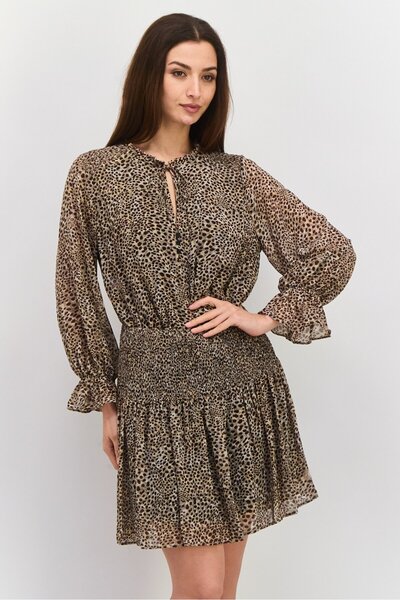 Dex Women Allover Print Mini Dress, Dark Brown
