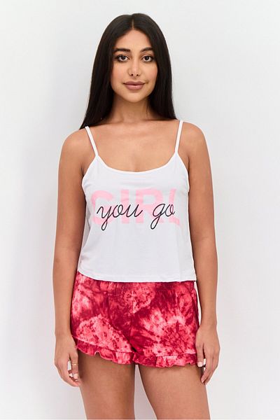 French Affair Women 2 Pieces Graphic Print Sleepwear Set, White Combo