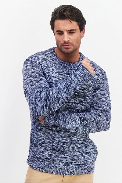 French Connection Men Crew Neck Knitted Sweater, Navy Blue