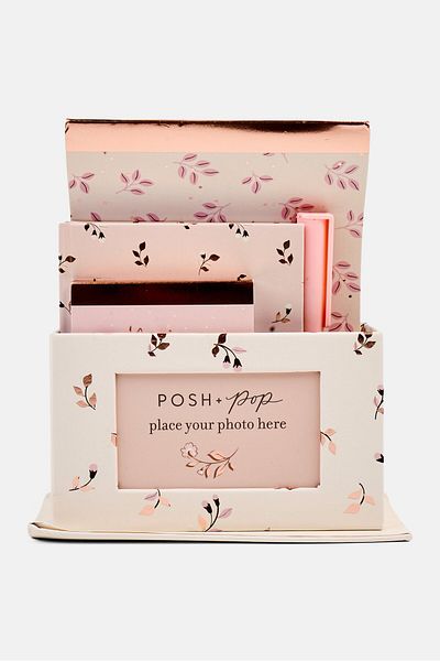 Posh & Pop 3 قطع من منتجات الألبان المطبوعة وقلم واحد مع منظم، باللون الوردي