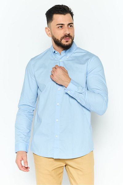 Esprit Men Regular Fit Solid Long Sleeve Casual Shirt, Light Blue