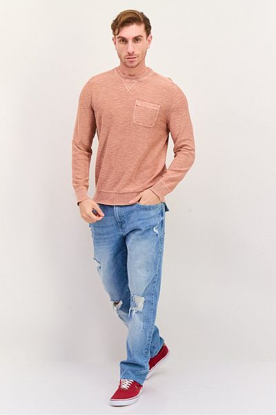 True Grit Men Crew Neck Textured Long Sleeves Sweatshirt, Peach