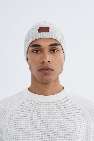 Nordbron Men's Light Gray Soft Patterned Beret Stretchy Double Fold Winter Logo Basic Knitwear Bonham