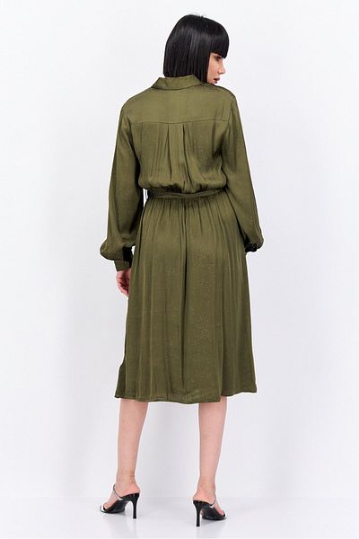 Scotch & Soda Women Textured Belted Shirt Dress, Olive