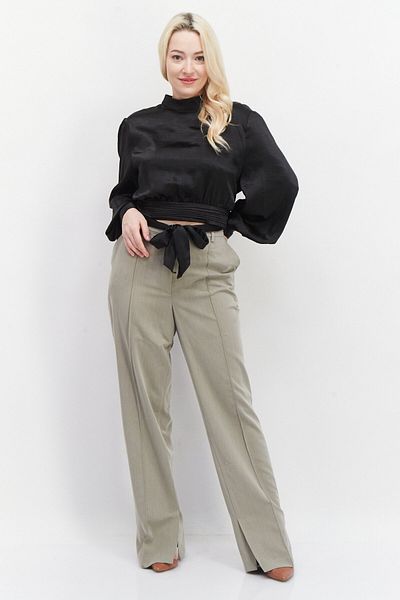 NA-KD Women High Neck Long Sleeves Satin Blouse, Black