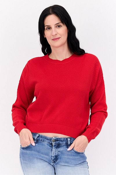 Mode by Redtape Women Crew Neck Knitted Sweater, Red