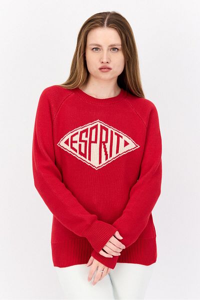 Esprit Women Crew Neck Textured Sweater, Red