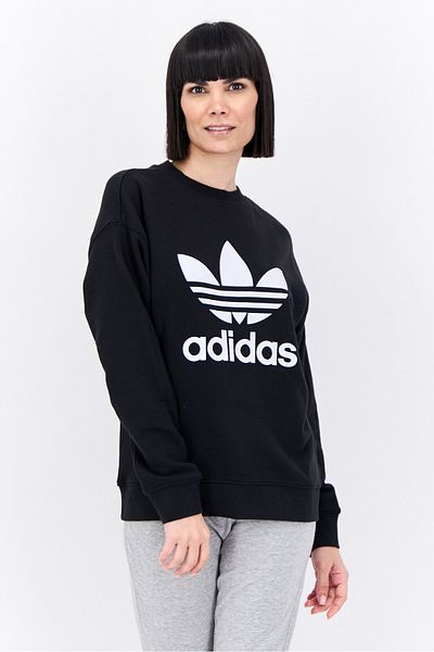adidas Women Sportswear Fit Long Sleeves Outdoor Trefoil Sweatshirt, Black