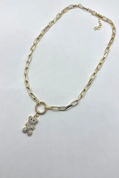 DEMOKAN Kadın Kolye Özel Seri Elips Geçme Zincir Halka Detay Full Zirkon Teddy Kolye