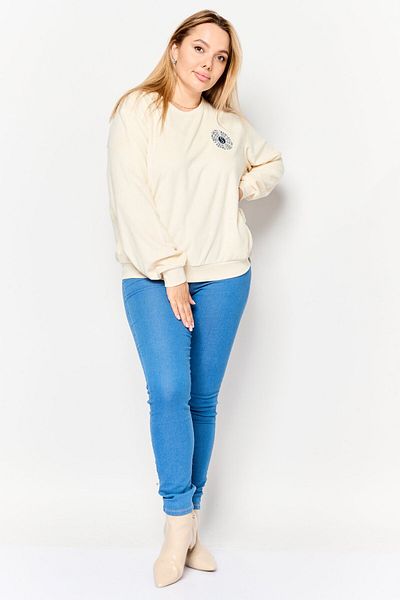 Salty Crew Women Crew Neck Long Sleeve Embroidered Sweatshirts, Beige