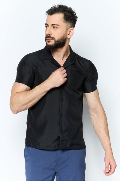Modern Culture Men Regular Fit Plain Short Sleeve Casual Shirts, Black