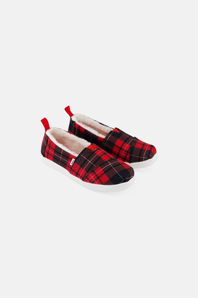 Toms Kids Girl Checkered Slip On Shoes, Red
