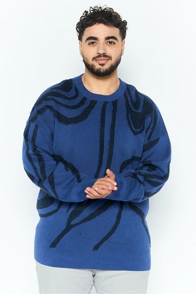 French Connection Men Crew Neck All Over Print Sweatshirt, Navy Blue