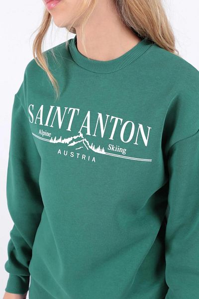 Fashion Friends Sweat cu imprimeu cu gât crew verde