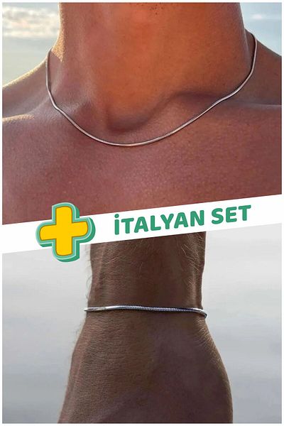 The Collection Unisex Tarnish Stainless Guaranteed Italian Steel Snake Necklace Bracelet Set