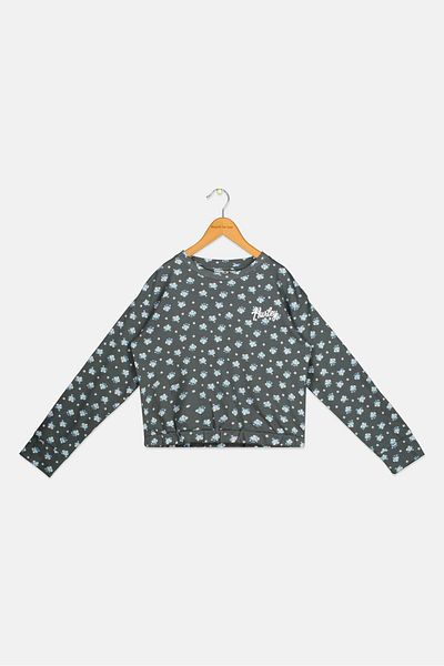 Hurley Kids Girl Long Sleeves Floral Print Sweatshirt, Dark Grey Combo