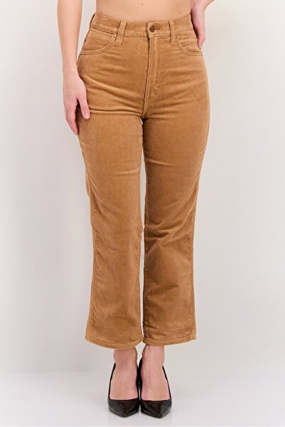 WRANGLER Women Regular Fit Ribbed Straight Leg Pant, Brown