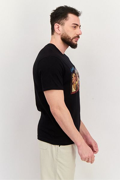 Marvel Men Round Neck Short Sleeve Graphic Print T-Shirt, Black
