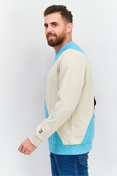 Lyle & Scott Men Crew Neck Long Sleeves Colorblock Sweatshirts, Beige