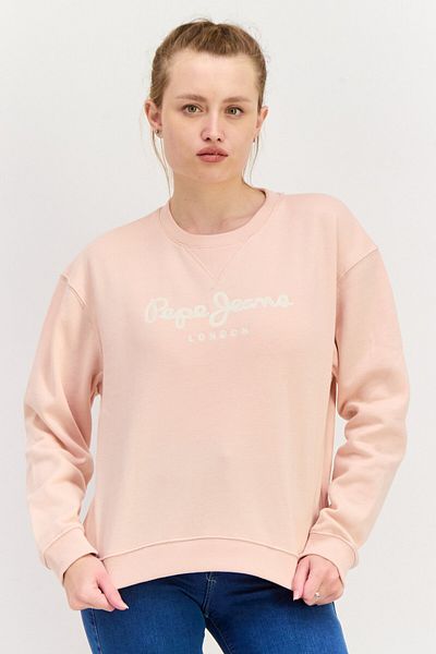 Pepe Jeans Women Crew Neck Embroidered Logo Long Sleeves Sweatshirt, Dusky Pink
