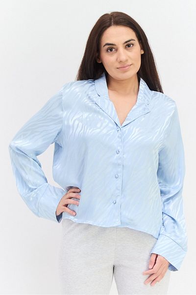 Undiz Women Allover Print Long Sleeve Pajama Shirt, Light Blue