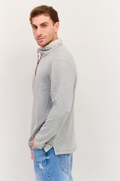 True Grit Men Mock Neck Heather Sweater, Grey