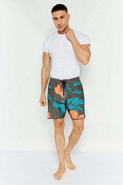 Quiksilver Men Allover Print Drawstring Board Shorts, Grey
