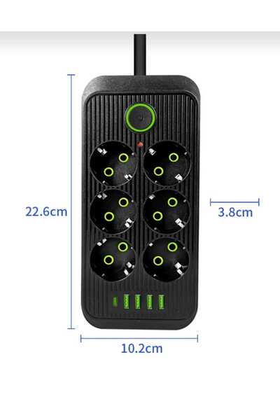 SIGHTZER 6 LI PRİZ 6 Soket 220V 4Usb 5V2.1A 1 Pd 2.1A Şarj Termal Akım Koruma...
