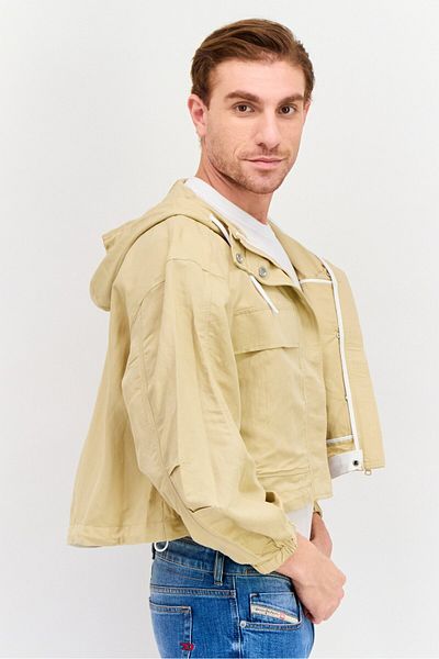 Esprit Men Plain Hooded Soft Shell Jacket, Tan