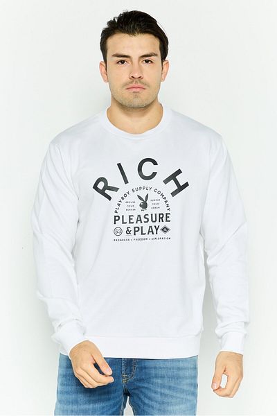 John Richmond Men Crew Neck Long Sleeve Graphic Print Sweatshirt, White