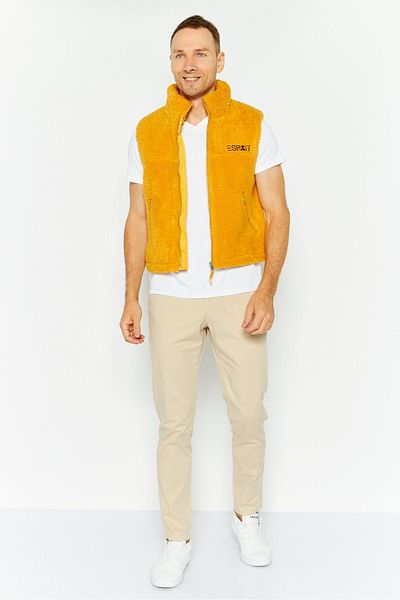 Esprit Men Embroidered Logo Faux Fur Vest Jackets, Mustard