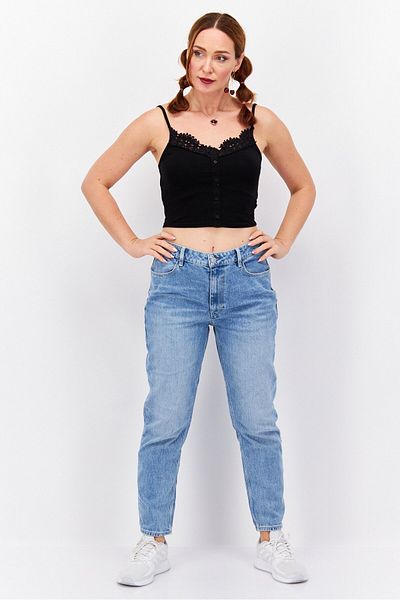Esprit Women Mom Fit Washed Stretchable Jeans, Light Blue