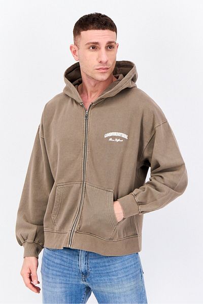 Good For Nothing Men Hooded Long Sleeves Brand Logo Sweatshirt, Khaki