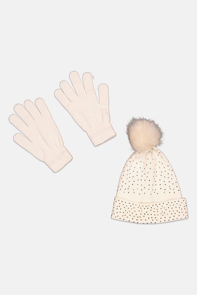 Daisy Fuentes Women Textured Beanie With Gloves, Off White