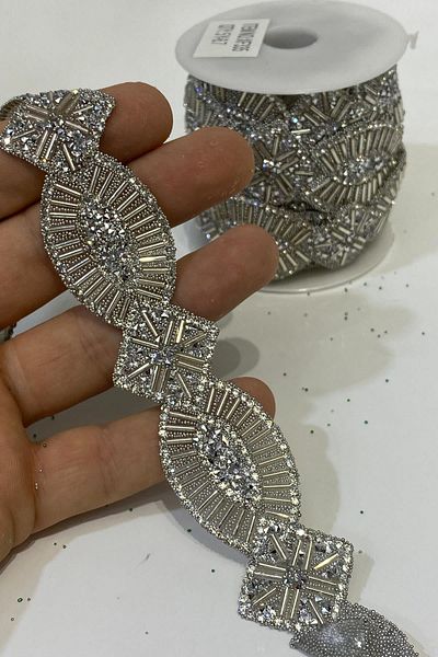 Hayalperest boncuk Oval Accessory - Iron-On Stoned and Beaded Strip