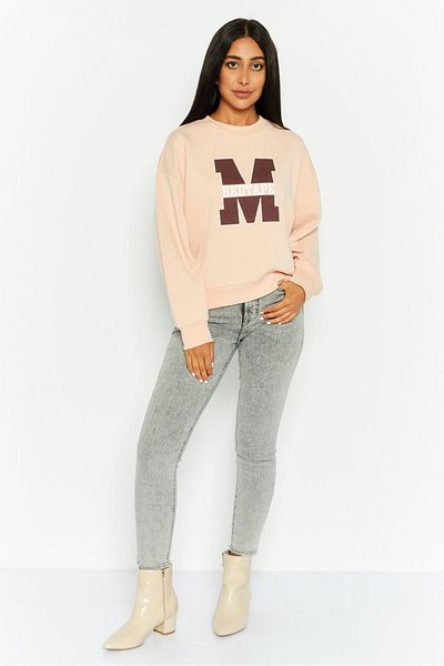 Mode by Redtape Women Crew Neck Graphic Printed Sweatshirt, Peach
