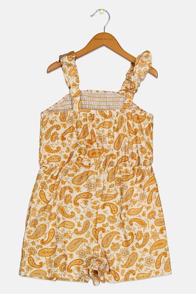 Speechless Kids Girl Paisley Print Sleeveless Romper, Golden Yellow